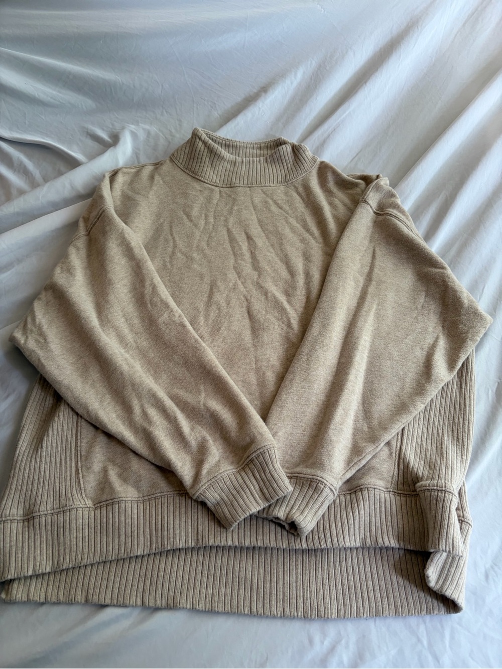 Aerie Sweatshirt Structured Mock Neck Khaki Size L